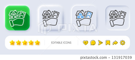 Buying house line icon. Neumorphic, Flat shadow, 3d buttons. Buy real estate sign. Rent home symbol. Line buying house icon. Social media icons. Vector Buying house line icon. Neumorphic, Flat shadow, 3d buttons. Buy real estate sign. Rent home symbol. Line buying house icon. Social media icons. Vector 131917039