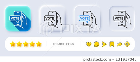 Online voting line icon. Neumorphic, Flat shadow, 3d buttons. Internet vote sign. Web election symbol. Line online voting icon. Social media icons. Vector Online voting line icon. Neumorphic, Flat shadow, 3d buttons. Internet vote sign. Web election symbol. Line online voting icon. Social media icons. Vector 131917043