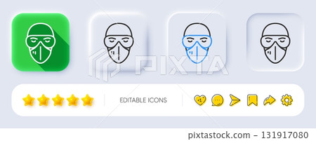 Medical mask line icon. Neumorphic, Flat shadow, 3d buttons. Safety breathing respiratory mask sign. Coronavirus face protection glasses symbol. Line medical mask icon. Social media icons. Vector Medical mask line icon. Neumorphic, Flat shadow, 3d buttons. Safety breathing respiratory mask sign. Coronavirus face protection glasses symbol. Line medical mask icon. Social media icons. Vector 131917080