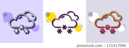 Snow weather forecast line icon. Halftone dotted pattern. Gradient icon with grain shadow. Clouds with snowflake sign. Cloudy sky symbol. Line snow weather icon. Various designs. Vector 131917096