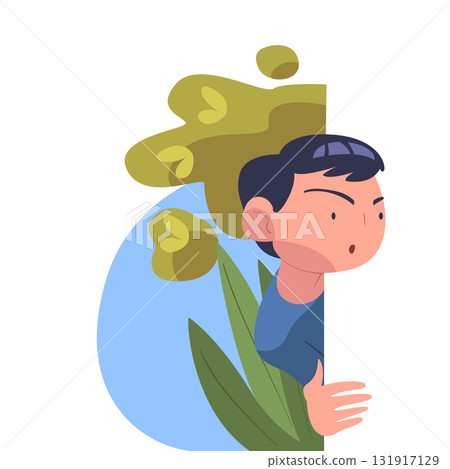 Man Character Spying, Observing and Sneaking Looking and Peeping Out Corner Vector Illustration 131917129