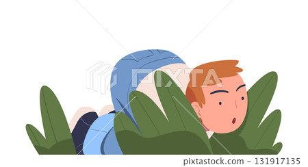 Man Character Spying, Observing and Sneaking Looking and Peeping Out Bush Vector Illustration 131917135