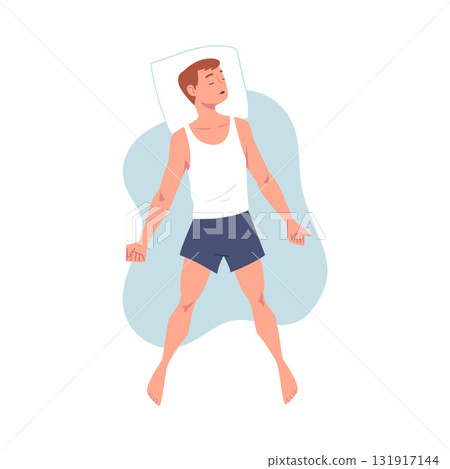 Sleeping Man Character Lying in Pose with Pillow Vector Illustration Sleeping Man Character Lying in Pose with Pillow Vector Illustration 131917144