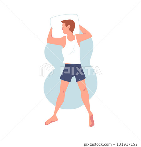 Sleeping Man Character Lying in Pose with Pillow Vector Illustration 131917152