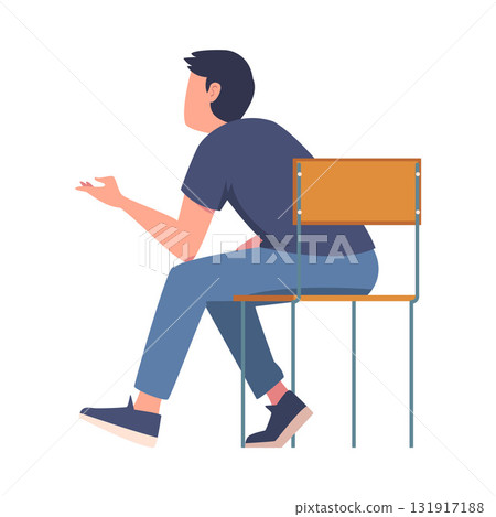 Man Sitting on Chair with His Back Vector Illustration Man Sitting on Chair with His Back Vector Illustration 131917188