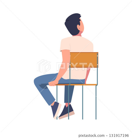 Man Sitting on Chair with His Back Vector Illustration Man Sitting on Chair with His Back Vector Illustration 131917196