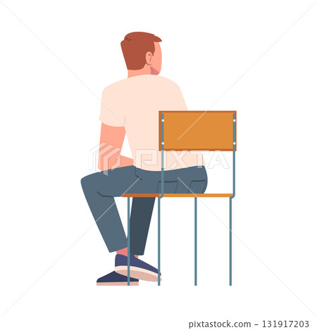 Man Sitting on Chair with His Back Vector Illustration 131917203