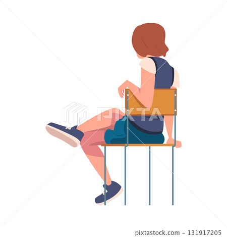 Woman Sitting on Chair with Her Back Vector Illustration 131917205