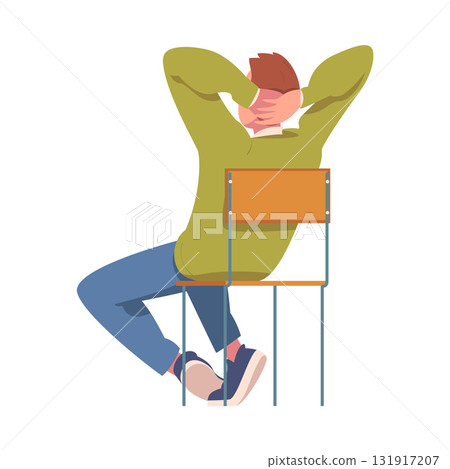 Man Sitting on Chair with His Back Vector Illustration Man Sitting on Chair with His Back Vector Illustration 131917207
