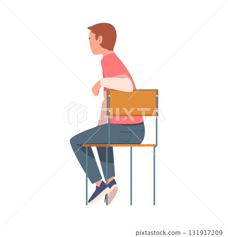 Man Sitting on Chair with His Back Vector Illustration Man Sitting on Chair with His Back Vector Illustration 131917209