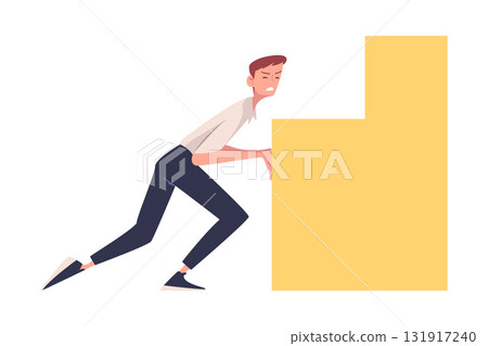 Man Character Pushing Figure and Big Shape Vector Illustration Man Character Pushing Figure and Big Shape Vector Illustration 131917240