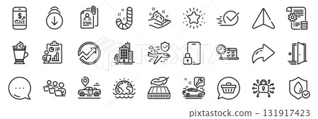 Candy, Lightweight mattress and Scroll down line icons pack. Share, Message, Paper plane icons. Teamwork, Door, Interview documents web icon. Twinkle star, Lock, Audit pictogram. Vector Candy, Lightweight mattress and Scroll down line icons pack. Share, Message, Paper plane icons. Teamwork, Door, Interview documents web icon. Twinkle star, Lock, Audit pictogram. Vector 131917423