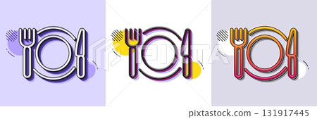 Restaurant food line icon. Halftone dotted pattern. Gradient icon with grain shadow. Dinner sign. Hotel service symbol. Line restaurant food icon. Various designs. Vector Restaurant food line icon. Halftone dotted pattern. Gradient icon with grain shadow. Dinner sign. Hotel service symbol. Line restaurant food icon. Various designs. Vector 131917445