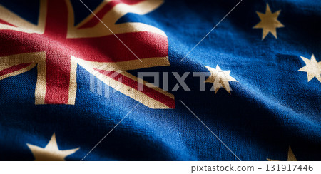 National flag of Australia hoisted outdoors  Australia Day Celebration. Front view 131917446