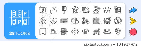 Parking line icons. Interest rate, AI generate, Inflation icons. Car garage, Valet servant and Paid transport parking icons. Vector 131917472