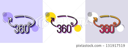 360 degrees line icon. Halftone dotted pattern. Gradient icon with grain shadow. VR simulation sign. Panoramic view symbol. Line 360 degrees icon. Various designs. Vector 131917519