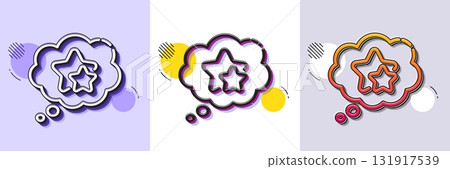 Ranking stars speech bubble line icon. Halftone dotted pattern. Gradient icon with grain shadow. Star rating sign. Best rank symbol. Line ranking stars icon. Various designs. Vector 131917539