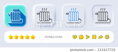 Radiator line icon. Neumorphic, Flat shadow, 3d buttons. Heat convector sign. Temperature heater symbol. Line radiator icon. Social media icons. Vector Radiator line icon. Neumorphic, Flat shadow, 3d buttons. Heat convector sign. Temperature heater symbol. Line radiator icon. Social media icons. Vector 131917729