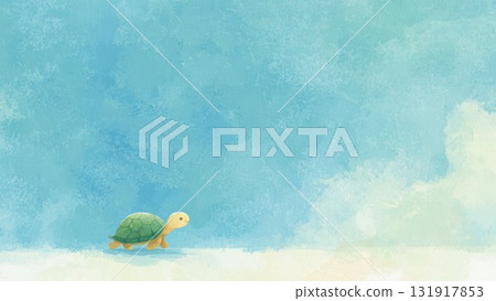 水彩風格龜圖藍背景上的可愛設計 131917853