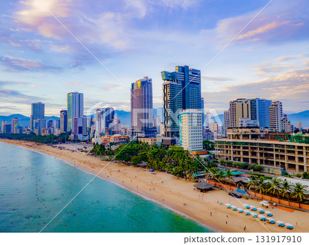 A coastal town in the early morning. 131917910