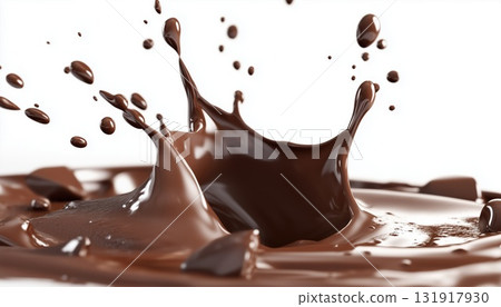 White Background With A Chocolate Splash Standing Out 131917930