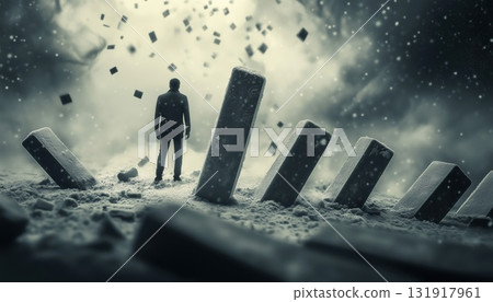 Surreal Moment As Unprepared Man Faces Last Pieces Of Domino Collapsing On Him 131917961