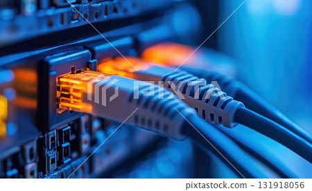 Ethernet Ports Are Connected To Network Cables Ethernet Ports Are Connected To Network Cables 131918056