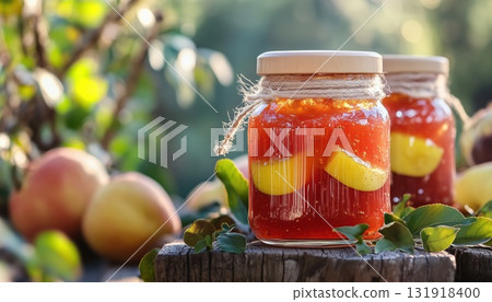 Outdoor Quince Jelly Displayed In A Jar With Fresh Fruit Outdoor Quince Jelly Displayed In A Jar With Fresh Fruit 131918400