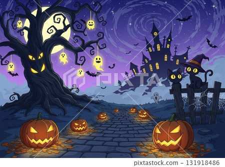 Glowing Pumpkin and Ghost Night 131918486