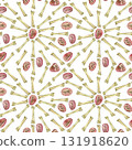 Seamless Halloween watercolor pattern of chicken bones for divination and runes made of stones. All objects are hand-painted in watercolor. The illustration is suitable for printing on paper, fabric. 131918620