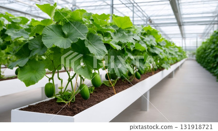Growing cucumbers in modern greenhouse farming environment 131918721