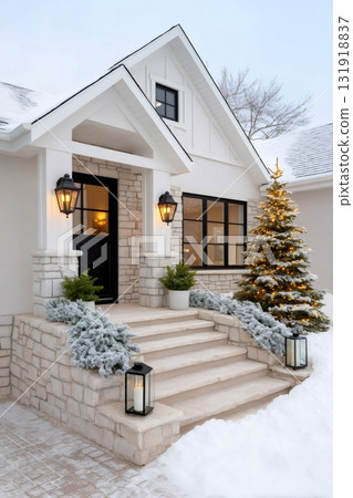 House entrance decorating for winter holidays and Christmas 131918837