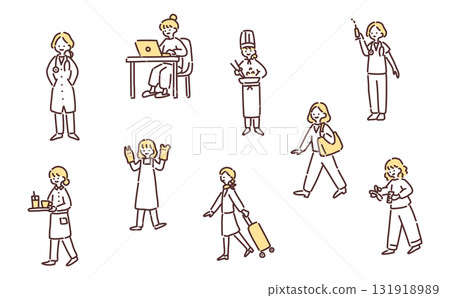 手繪插圖：各行各業的女性 131918989