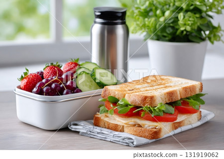 Healthy lunch box prepared with fresh food 131919062