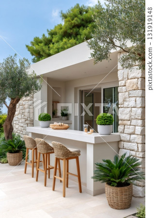 Outdoor bar and terrace offering luxurious summer relaxation 131919148