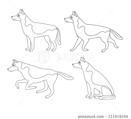 Vector set of flat hand drawn outline shepherd dog 131919289