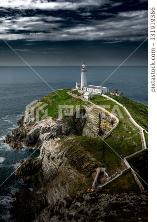 South Stack Island At The Atlantic Coast With South Stack Lighthouse And View To The Irish Sea In North Wales, United Kingdom 131919366