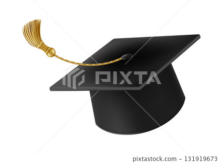 Graduates celebration. Flying 3D black graduate hat Graduates celebration. Flying 3D black graduate hat 131919673