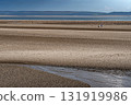 People With Dogs On The Sandy Beach Of Burry Port At Low Tide In Wales, United Kingdom 131919986