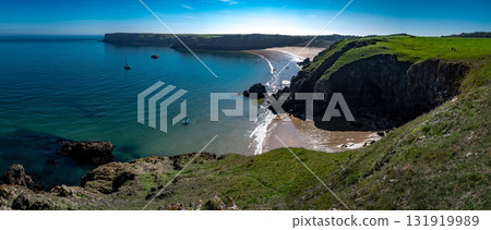 Atlantic Coast And Barafundle Bay Beach In Wales, Pembrokeshire, United Kingdom Atlantic Coast And Barafundle Bay Beach In Wales, Pembrokeshire, United Kingdom 131919989