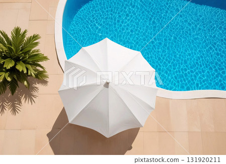 Blank white opened beach umbrella mockup, ai generated 131920211