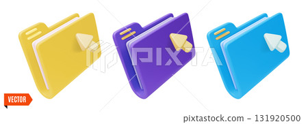 3d Different Color Folder Interface Element Set Technology Pc Office Concept Cartoon Design Style. Vector illustration 131920500