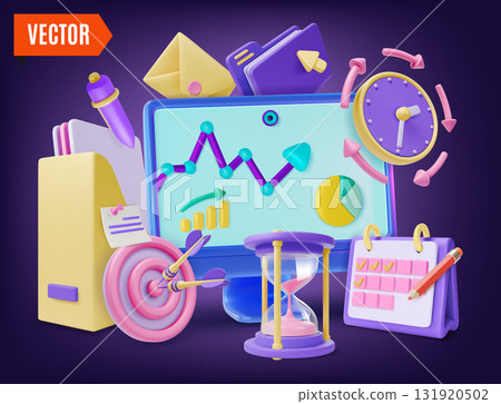 3d Project Management Plan, Execute, Succeed Optimize Concept Background Cartoon Design Style. Vector illustration of Chart Diagram 131920502