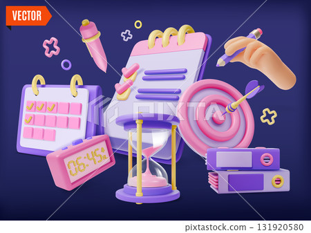 3d Color Efficient Planning Maximize Your Time Effectively Concept Background Cartoon Design Style. Vector illustration of Target 131920580