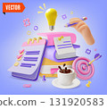 3d Color Creative Mindset Fuel Imagination with Creative Tools Concept Background Cartoon Design Style. Vector illustration 131920583