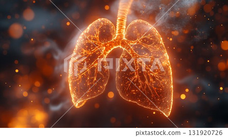 Luminous lung anatomy visualization glowing orange, medical concept illustration 131920726