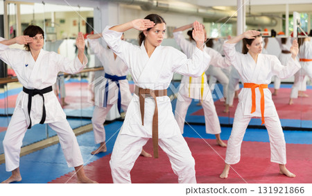 Women in a white kimono in training on a map 131921866