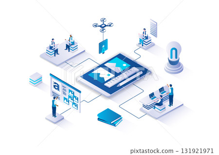 Designer 3d isometric concept with isometry people design for web. People working in creative studio, making digital art with painting tools, making visual projects for branding. Vector illustration. 131921971