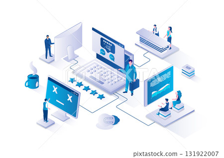 Consulting 3d isometric concept with isometry people design for web. Business team doing management and administration, making accounting report, getting expert consultation. Vector illustration. 131922007