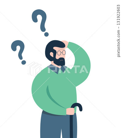 Worried man thinking or solving problem, pensive person in doubts. 131922603